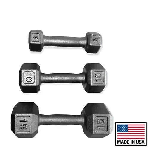 Biggins Iron Beginner Dumbbell Set - side view multiple dumbbells