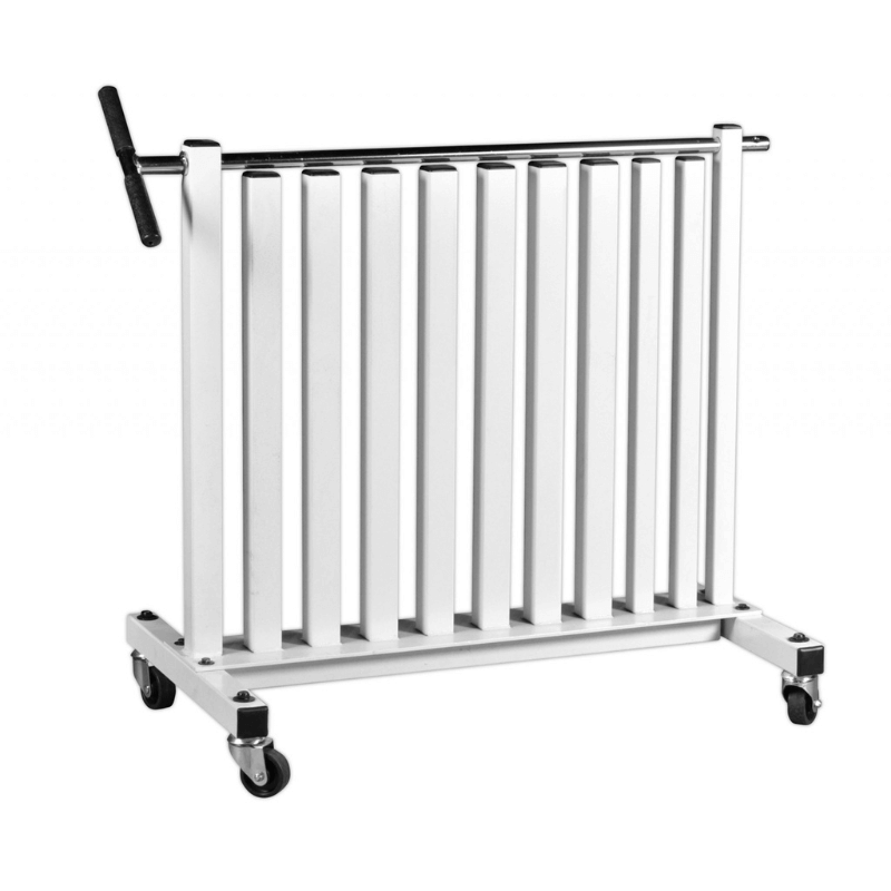 YORK Vinyl Fitbell Rack with Security Bar, mobile and secure storage for fitbells.