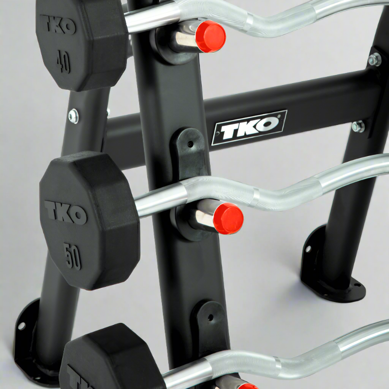 TKO 20-60lb Rubber Fixed Curl Barbell Set w/ 5 Set Rack