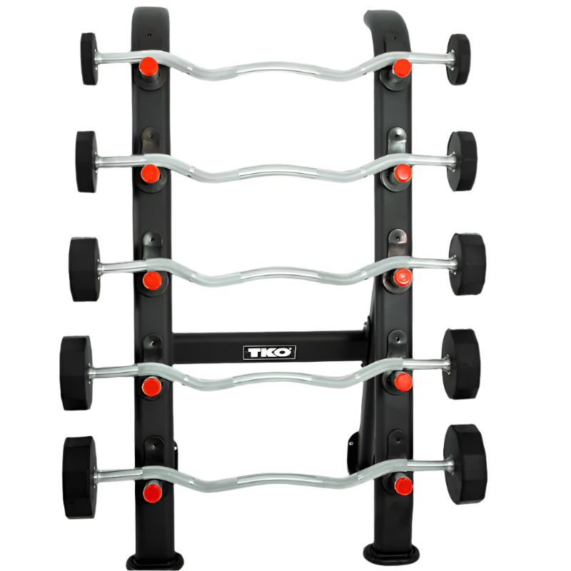 TKO Rubber Curl Barbell Set w/ Rack | 20-60lb
