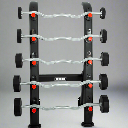 TKO 20-60lb Rubber Fixed Curl Barbell Set w/ 5 Set Rack