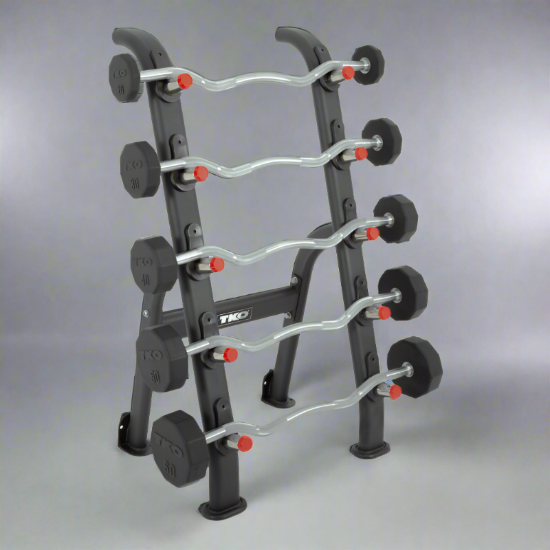 TKO 20-60lb Rubber Fixed Curl Barbell Set w/ 5 Set Rack