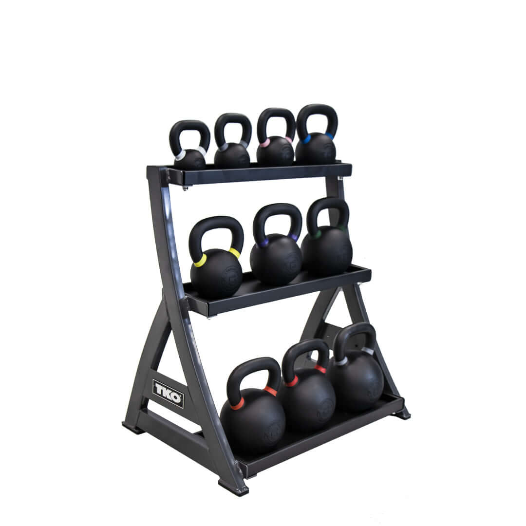 TKO 4kg-36kg Cast Kettlebell Set w/ 3 Tier Rack