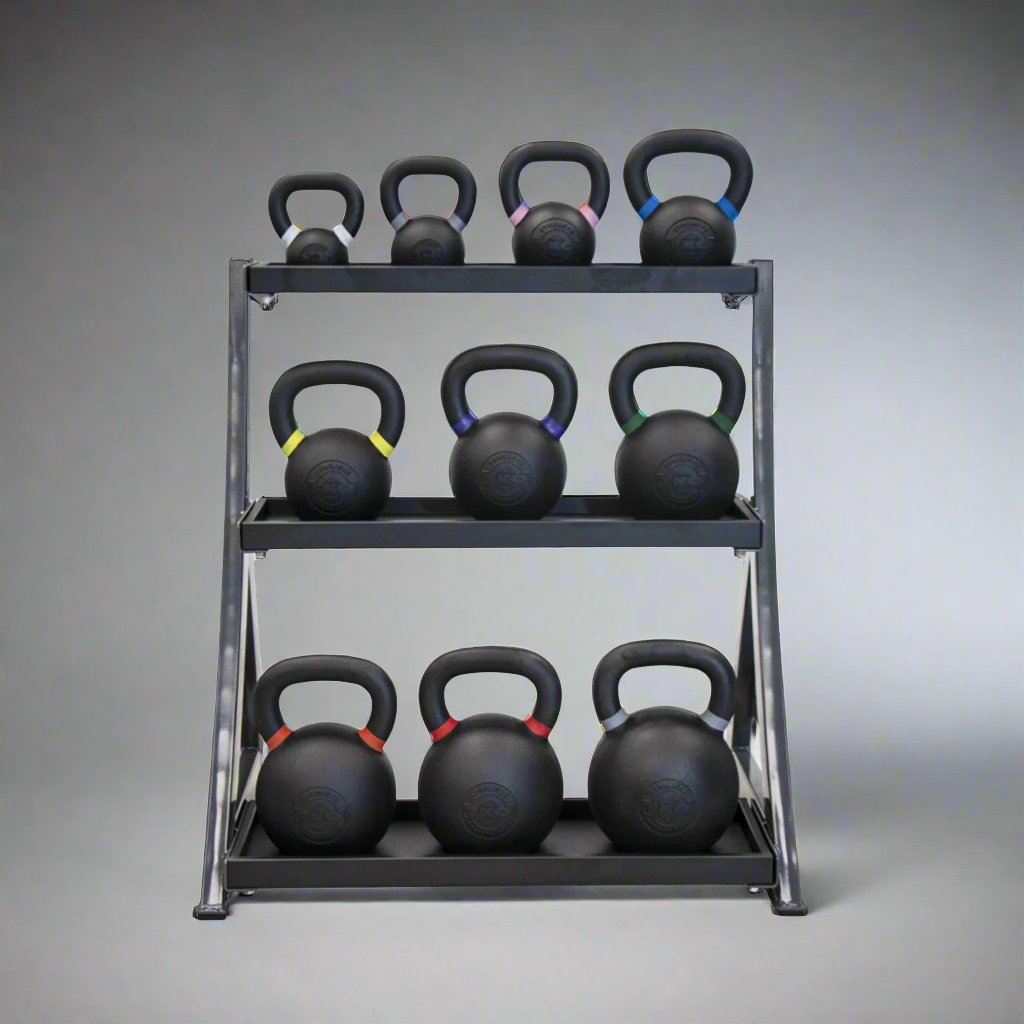 TKO 4kg-36kg Cast Kettlebell Set w/ 3 Tier Rack