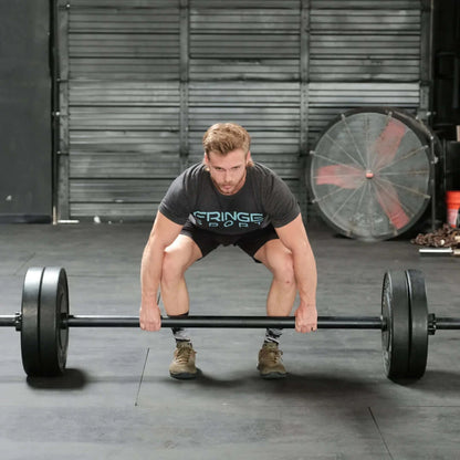 Fringe Sport 20kg Axle "Fat" Bar - front view with weightlifter