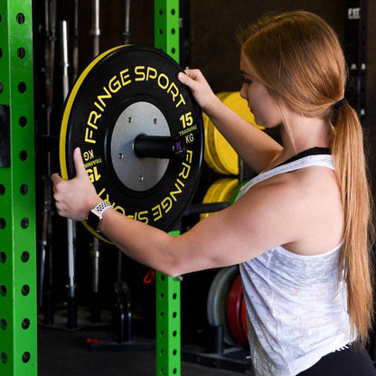 Fringe Sport Black Training Competition Plates - Kilos - side view with model