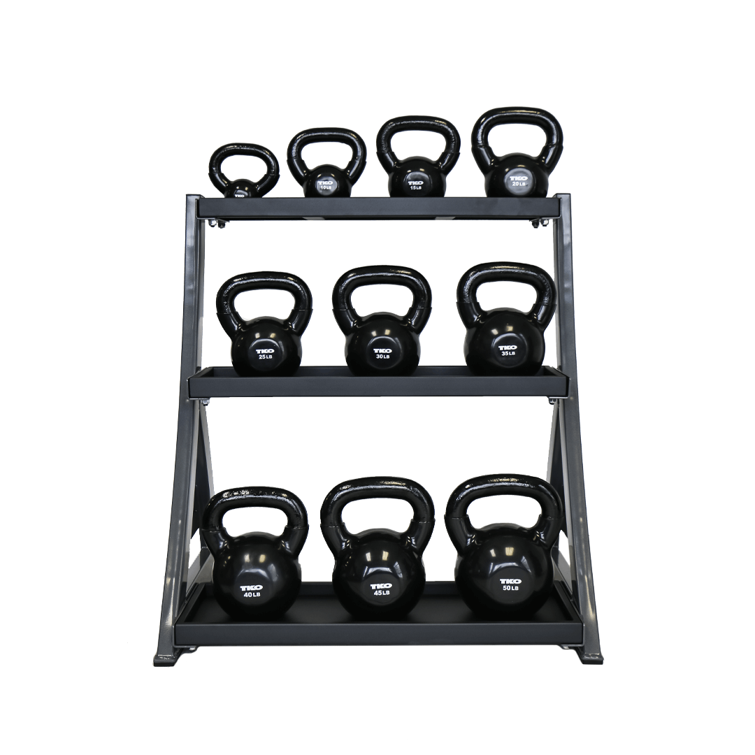 Premium TKO Vinyl Coated Kettlebells + Rack