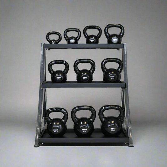 TKO Vinyl Coated Kettlebells w/ 3 Tier Rack